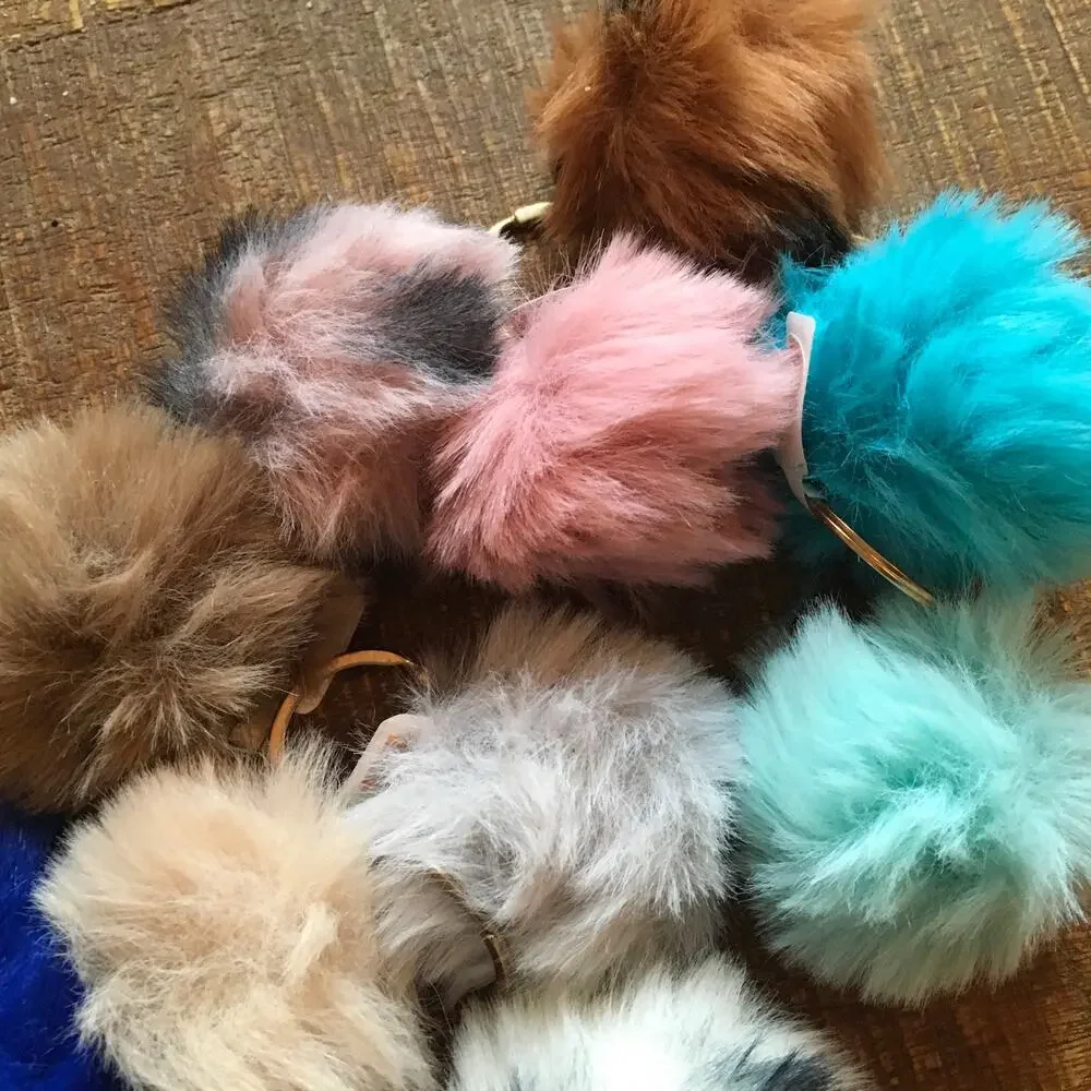 Faux Fur Pom Pom Keychain Bag Charms Assorted Wholesale LOT OF 30 Purse Charm